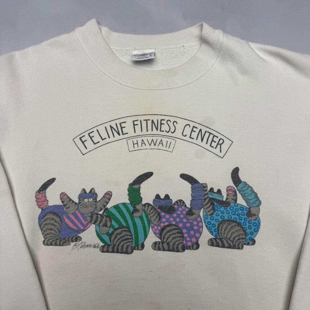 Vintage 80s Crazy Shirts B. Kliban Feline Fitness Center Cat Sweatshirt Medium - Picture 2 of 12